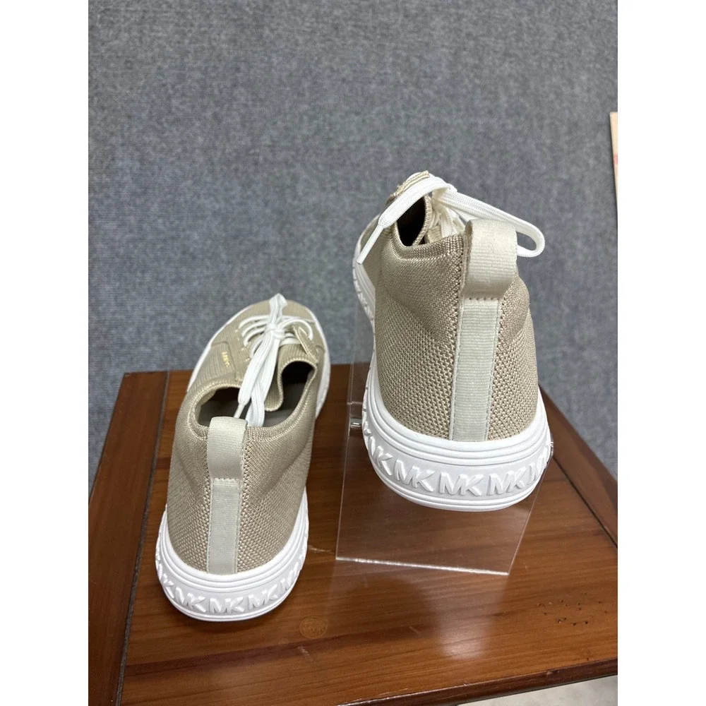 Michael Kors Bodie Knit Lace Up Sneakers Champagne Gold Logo Platform 11